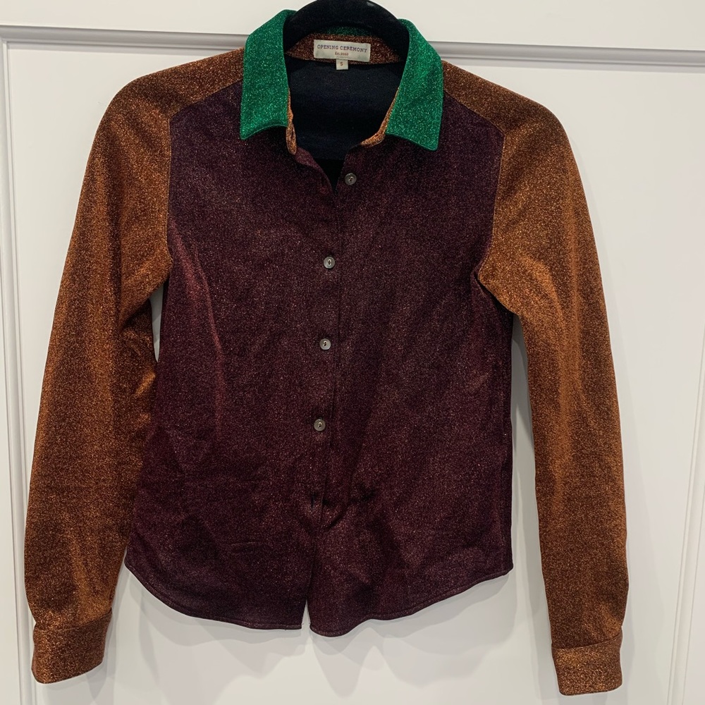 OPENING CEREMONY Glitter Color Block Button Down